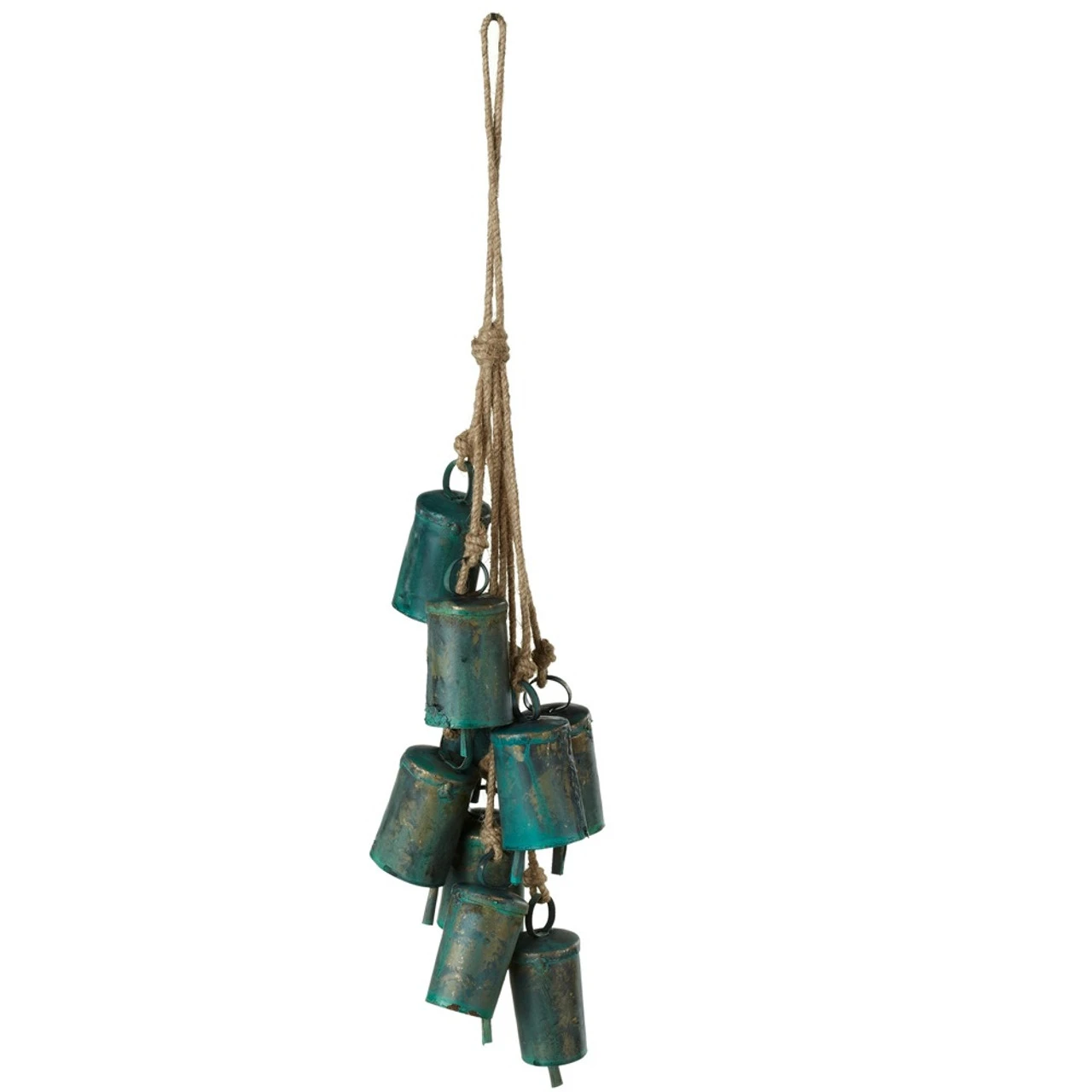 Set Of 6 Distressed Finish Green Patina Bell Cluster Wind Chime 15" 1 Set Of 6 Distressed Finish Green Patina Bell Cluster Wind Chime 15"