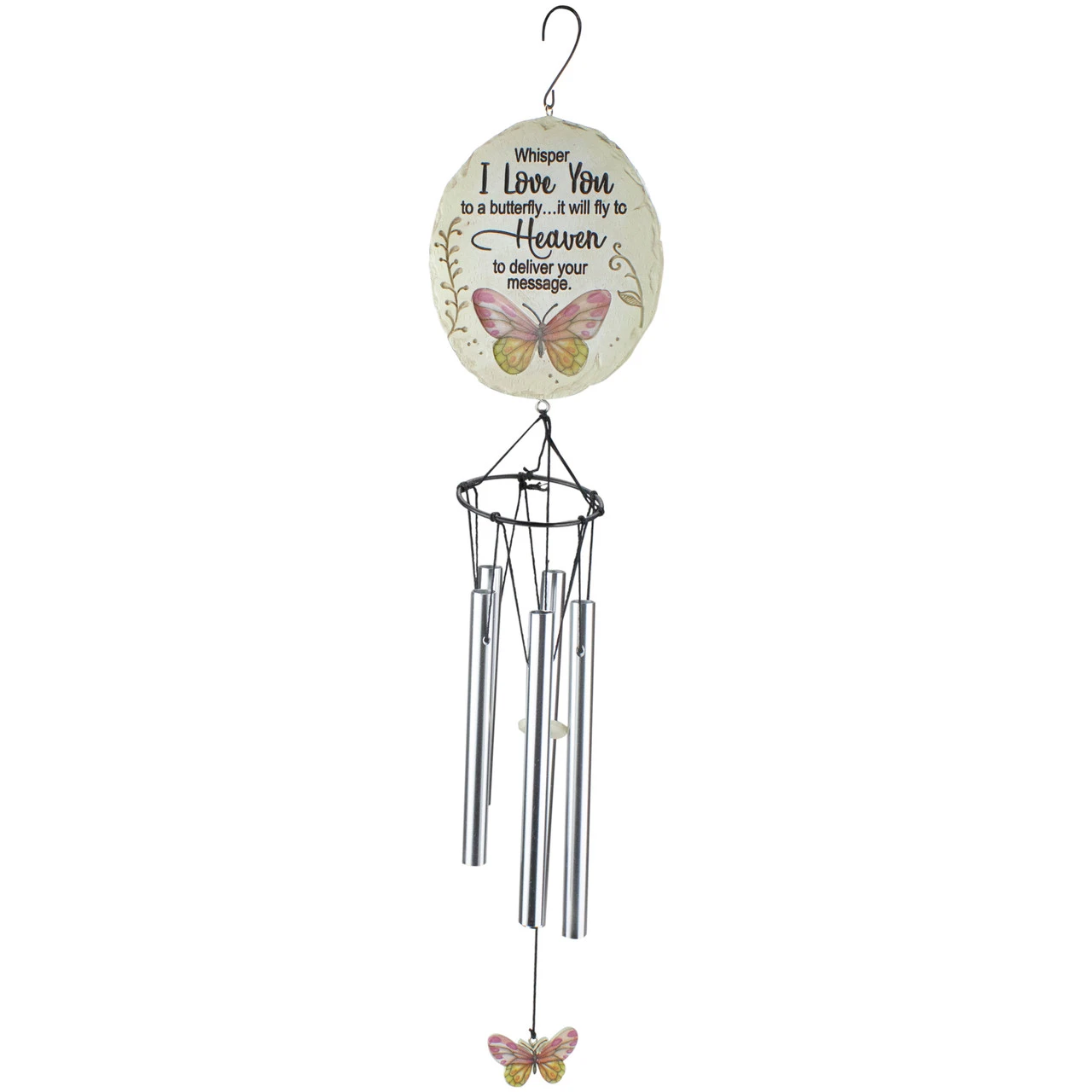 20" Whisper I Love You Pink Butterfly Memorial Wind Chime 1 20" Whisper I Love You Pink Butterfly Memorial Wind Chime