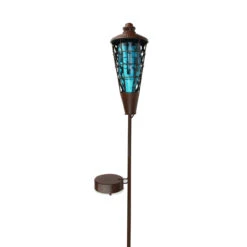 38.5" Blue And Brown LED Pre-Lit Flame Torch With Garden Stake