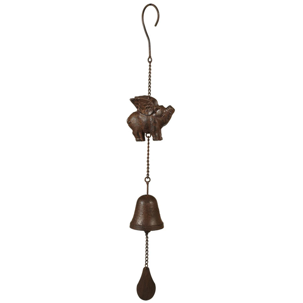 Set Of 4 Brown Flying Pig With Bell Wind Chimes 19.5" 1 Set Of 4 Brown Flying Pig With Bell Wind Chimes 19.5"
