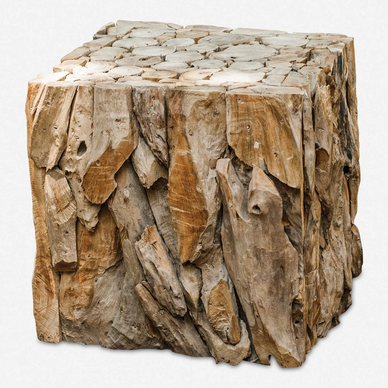 18.5" Eco-Friendly Natural Teak Root Bunching Cube Accent Table 1 18.5" Eco-Friendly Natural Teak Root Bunching Cube Accent Table