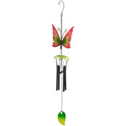 19" Red Metal Butterfly Outdoor Garden Windchime -PatioVibe Shop northlight dw91885 2 51579.1667567010