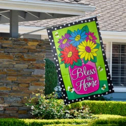 Bless This Home Bouquet With Vase Outdoor House Flag 28" X 40" 6 Bless This Home Bouquet With Vase Outdoor House Flag 28" X 40" -PatioVibe Shop northlight fg29882 pole styled 98410.1682371668