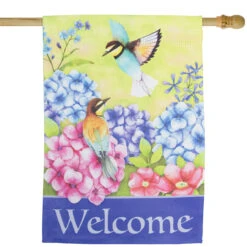 Welcome Floral Hummingbird Outdoor House Flag 28" X 40"