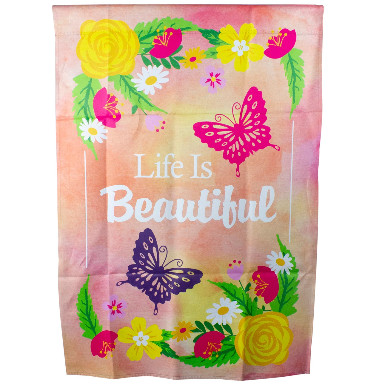 Life Is Beautiful Pink Floral Outdoor House Flag 28" X 40" 2 Life Is Beautiful Pink Floral Outdoor House Flag 28" X 40" - Image 2