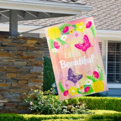Life Is Beautiful Pink Floral Outdoor House Flag 28" X 40" 6 Life Is Beautiful Pink Floral Outdoor House Flag 28" X 40" -PatioVibe Shop northlight fg29896 pole styled 56284.1682372529