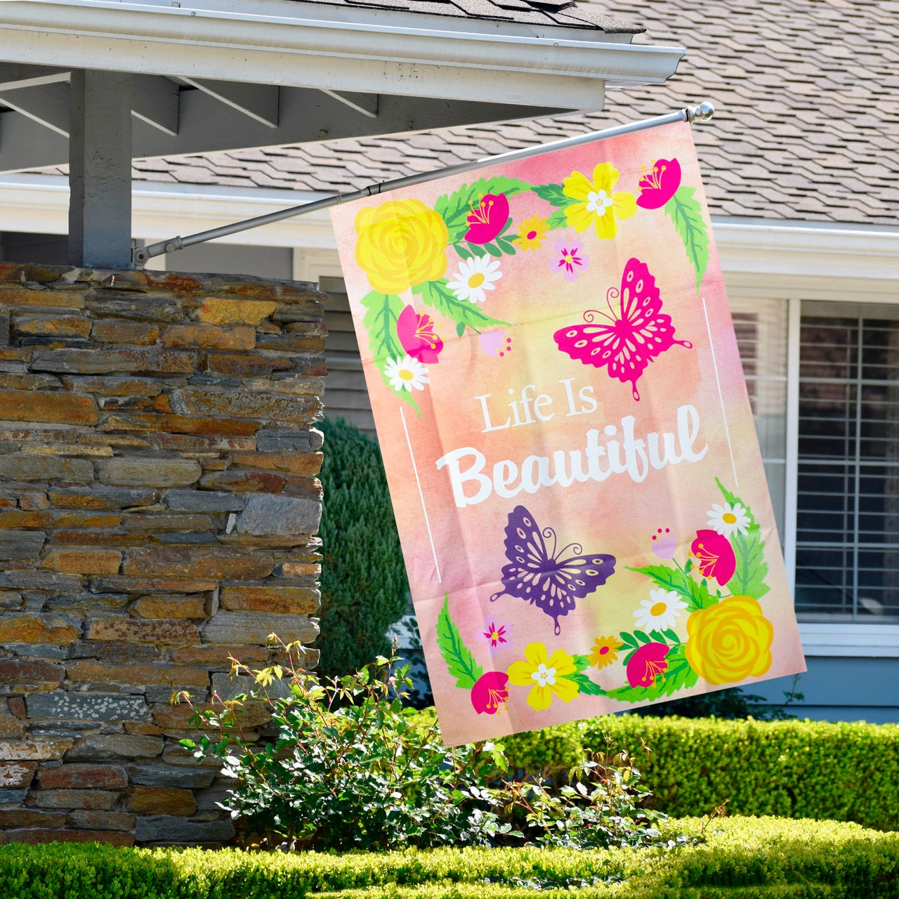 Life Is Beautiful Pink Floral Outdoor House Flag 28" X 40" 3 Life Is Beautiful Pink Floral Outdoor House Flag 28" X 40" - Image 3