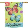 Welcome Butterflies Green Outdoor House Flag 28" X 40"