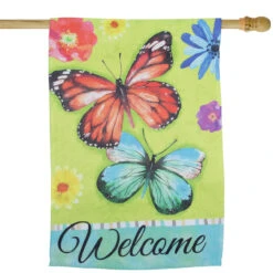 Welcome Butterflies Green Outdoor House Flag 28" X 40"