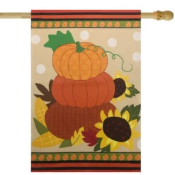 Pumpkins And Sunflowers Autumn Harvest House Flag 28" X 40"