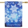 Merry Christmas And Snowflakes Blue And White House Flag 28" X 40"