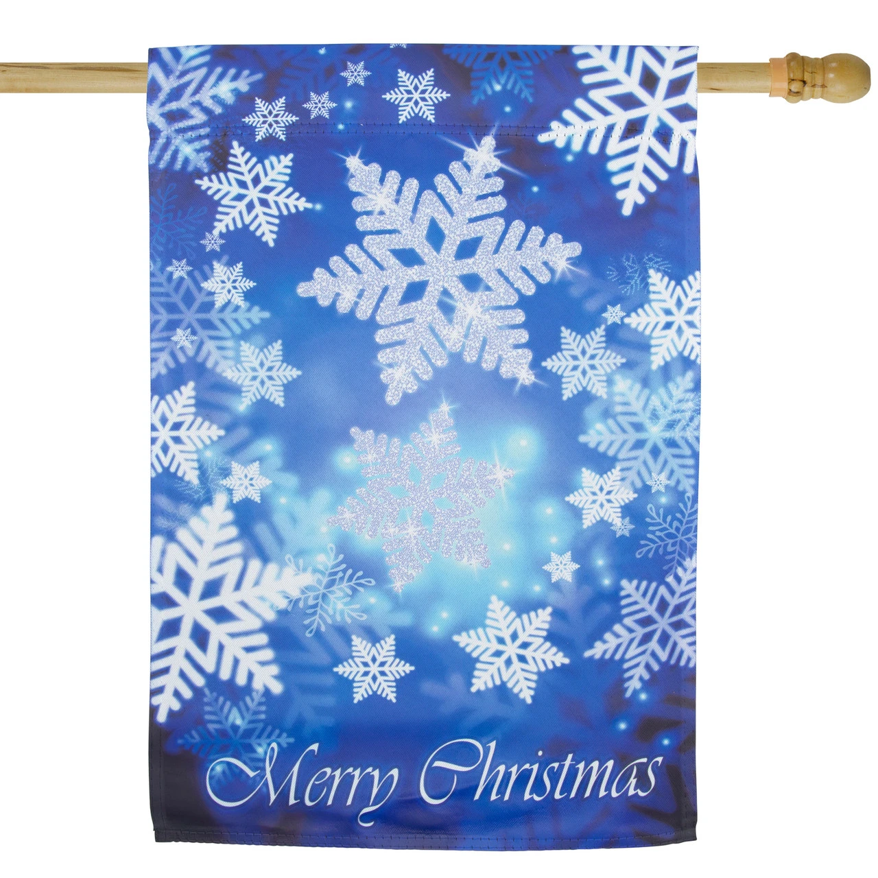 Merry Christmas And Snowflakes Blue And White House Flag 28" X 40" 1 Merry Christmas And Snowflakes Blue And White House Flag 28" X 40"
