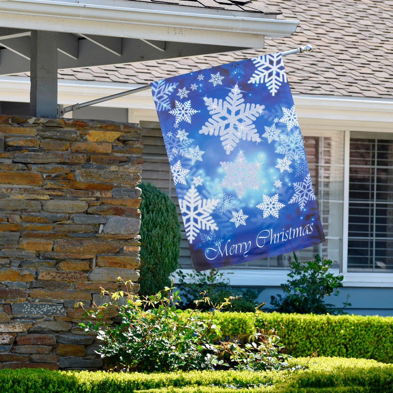 Merry Christmas And Snowflakes Blue And White House Flag 28" X 40" 3 Merry Christmas And Snowflakes Blue And White House Flag 28" X 40" - Image 3