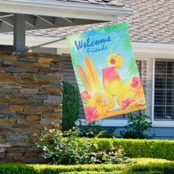 Tropical Welcome Friends Outdoor House Flag 28" X 40" 5 Tropical Welcome Friends Outdoor House Flag 28" X 40" -PatioVibe Shop northlight fg93537 styled 94691.1682371671