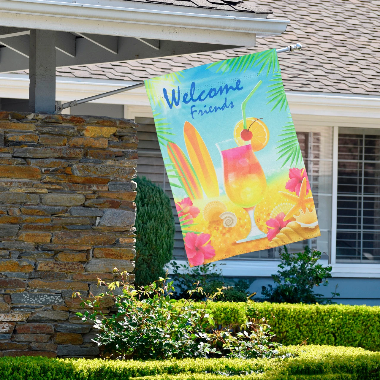 Tropical Welcome Friends Outdoor House Flag 28" X 40" 3 Tropical Welcome Friends Outdoor House Flag 28" X 40" - Image 3