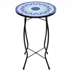 19" Blue Sun Mosaic Glass Patio Side Table
