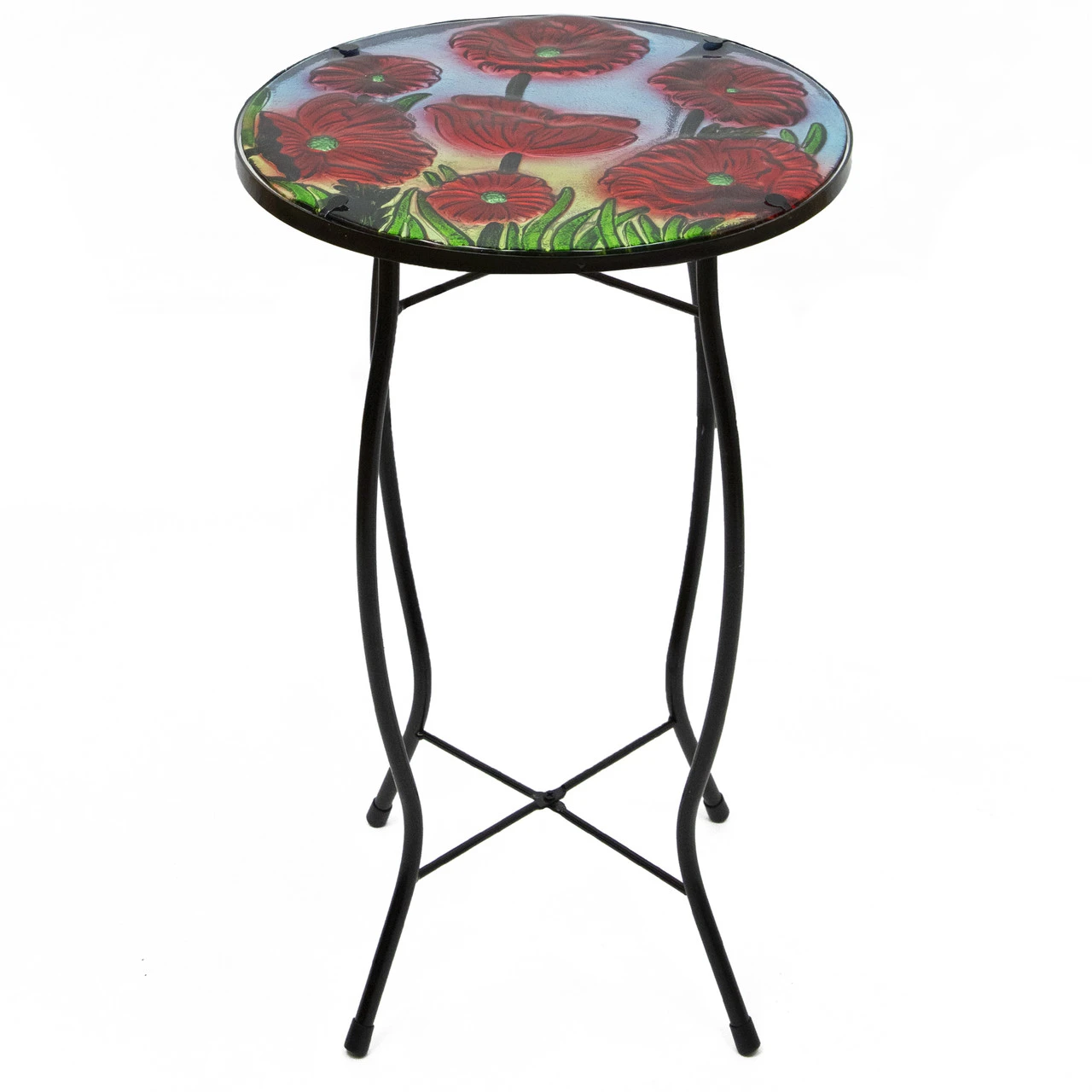 19" Red Floral Poppies Glass Patio Side Table 1 19" Red Floral Poppies Glass Patio Side Table