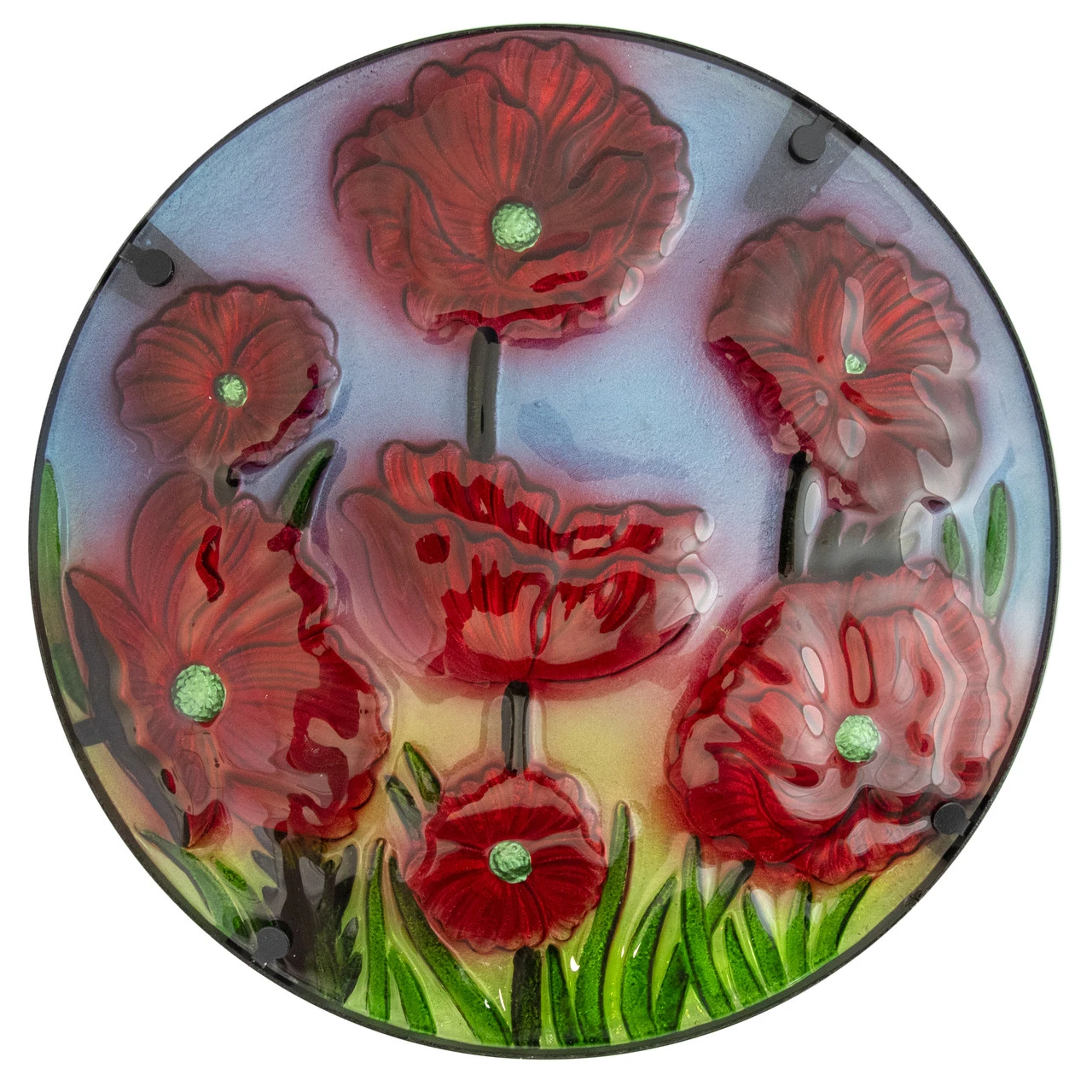 19" Red Floral Poppies Glass Patio Side Table 3 19" Red Floral Poppies Glass Patio Side Table - Image 3