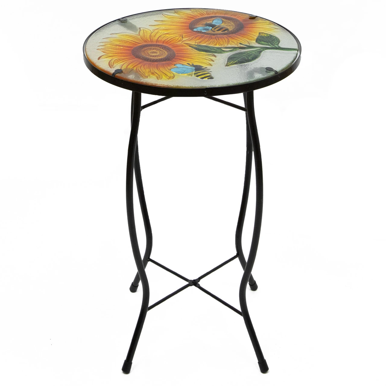 19" Sunflower And Bumblebee Glass Patio Side Table 1 19" Sunflower And Bumblebee Glass Patio Side Table