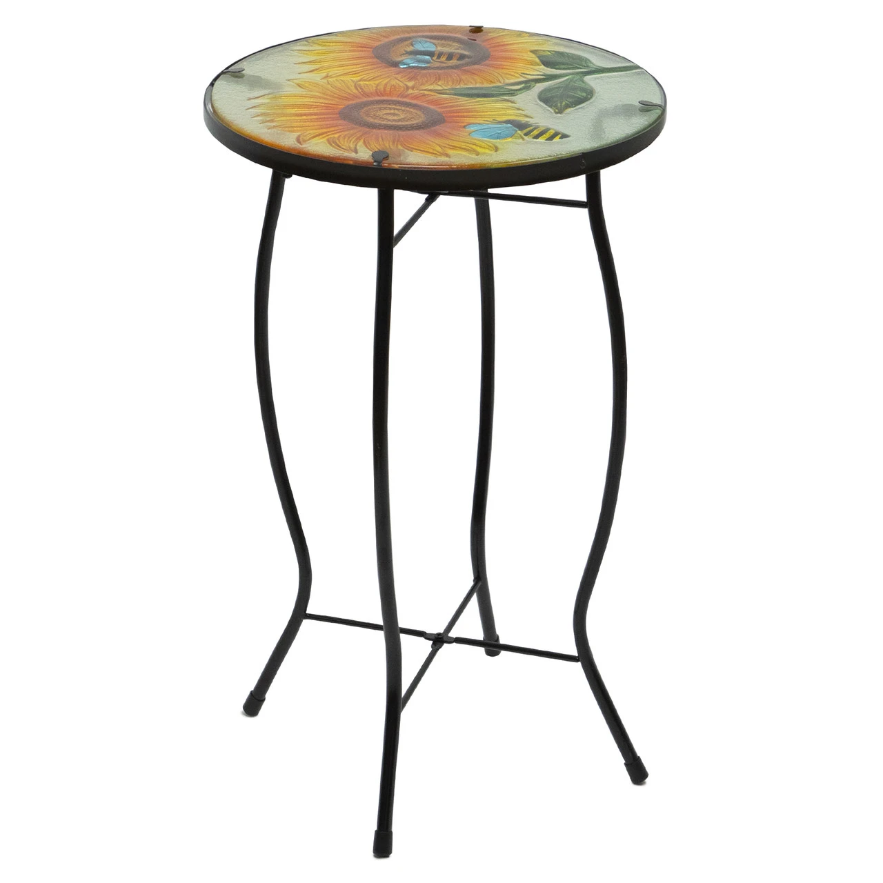 19" Sunflower And Bumblebee Glass Patio Side Table 4 19" Sunflower And Bumblebee Glass Patio Side Table - Image 4