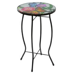 19" Floral And Butterfly Glass Patio Side Table -PatioVibe Shop northlight hb93588 2 45300.1667516863