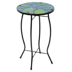19" Blue And Green Peacock Glass Patio Side Table -PatioVibe Shop northlight hb93589 2 08796.1667516862