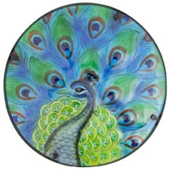 19" Blue And Green Peacock Glass Patio Side Table -PatioVibe Shop northlight hb93589 3 89693.1667516862