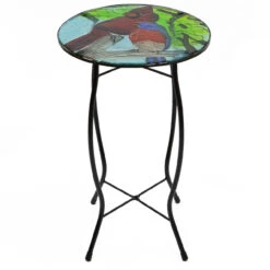 19" Blue And Red Cardinal Glass Patio Side Table