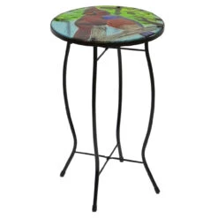19" Blue And Red Cardinal Glass Patio Side Table -PatioVibe Shop northlight hb93590 2 56589.1667516822