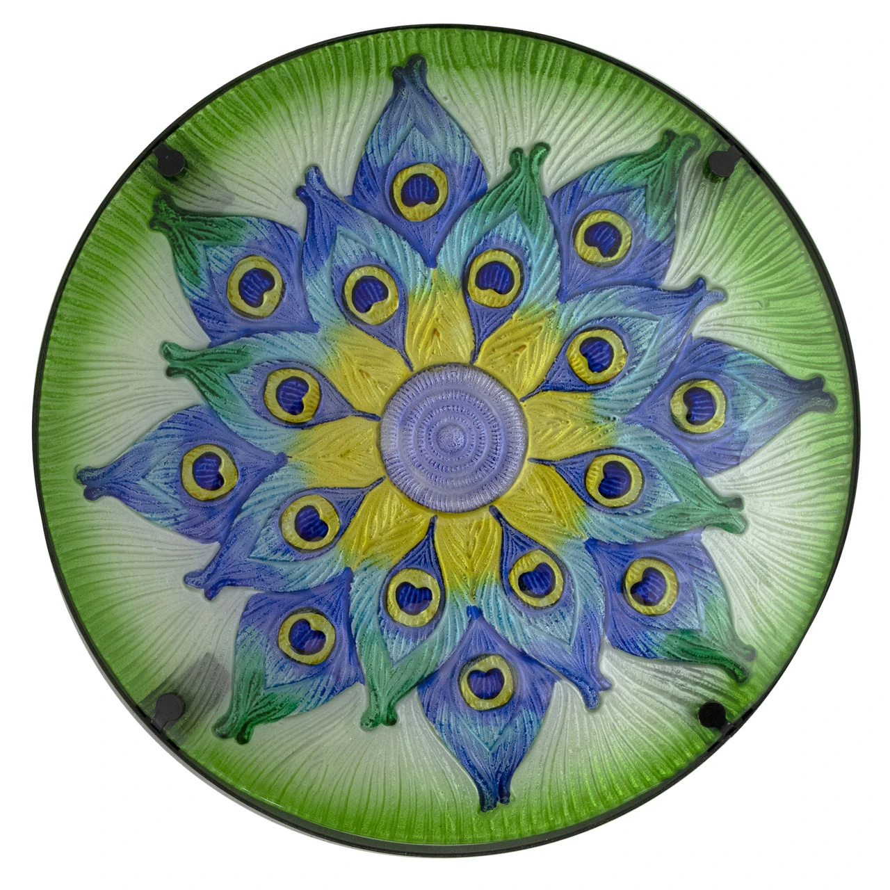 19" Green And Blue Peacock Flower Tail Glass Patio Side Table 3 19" Green And Blue Peacock Flower Tail Glass Patio Side Table - Image 3