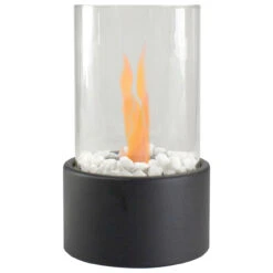 10.5" Bio Ethanol Round Portable Tabletop Fireplace With Black Base