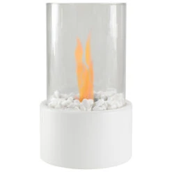 10.5" Bio Ethanol Round Portable Tabletop Fireplace With White Base