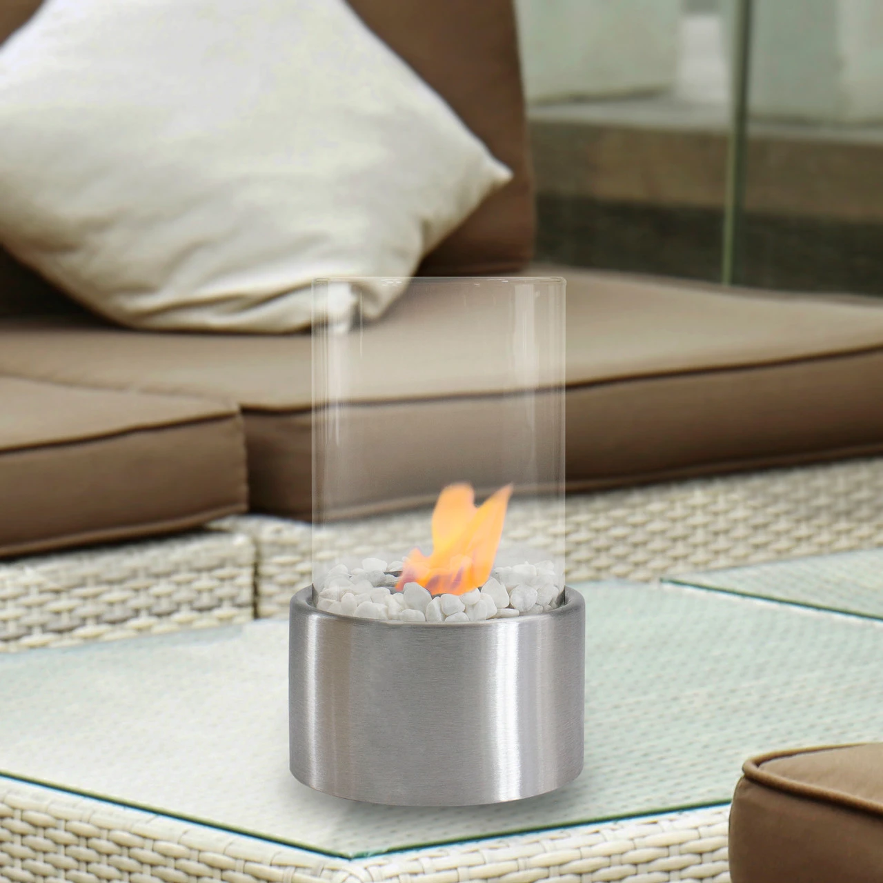 10.5" Bio Ethanol Round Portable Tabletop Fireplace With Silver Base 2 10.5" Bio Ethanol Round Portable Tabletop Fireplace With Silver Base - Image 2