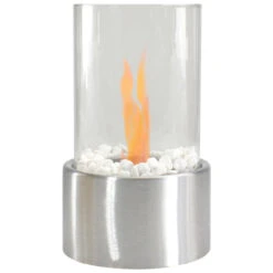 10.5" Bio Ethanol Round Portable Tabletop Fireplace With Silver Base