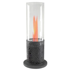 19.75" Bio Ethanol Round Portable Tabletop Fireplace With Black Decorative Base