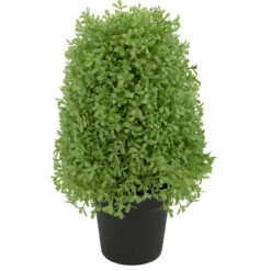 15" Artificial Boxwood Cone Topiary Tree With Round Pot, Unlit
