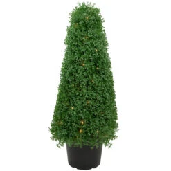 3' Pre-Lit Artificial Boxwood Cone Topiary Tree With Round Pot, Clear Lights