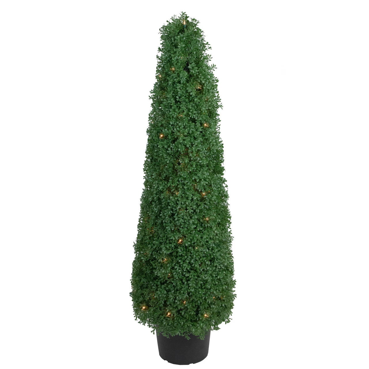 4' Pre-Lit Artificial Boxwood Cone Topiary Tree With Round Pot, Clear Lights 1 4' Pre-Lit Artificial Boxwood Cone Topiary Tree With Round Pot, Clear Lights