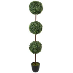4' Artificial Two-Tone Boxwood Triple Ball Topiary Tree With Round Pot, Unlit
