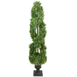 4.5' Artificial Cedar Double Spiral Topiary Tree In Urn Style Pot, Unlit