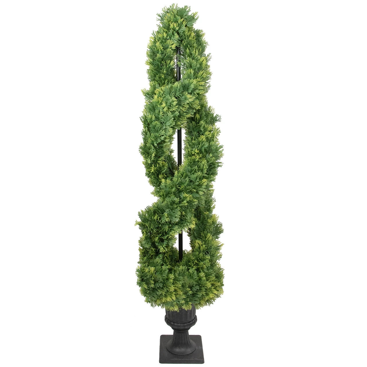 4.5' Artificial Cedar Double Spiral Topiary Tree In Urn Style Pot, Unlit 1 4.5' Artificial Cedar Double Spiral Topiary Tree In Urn Style Pot, Unlit