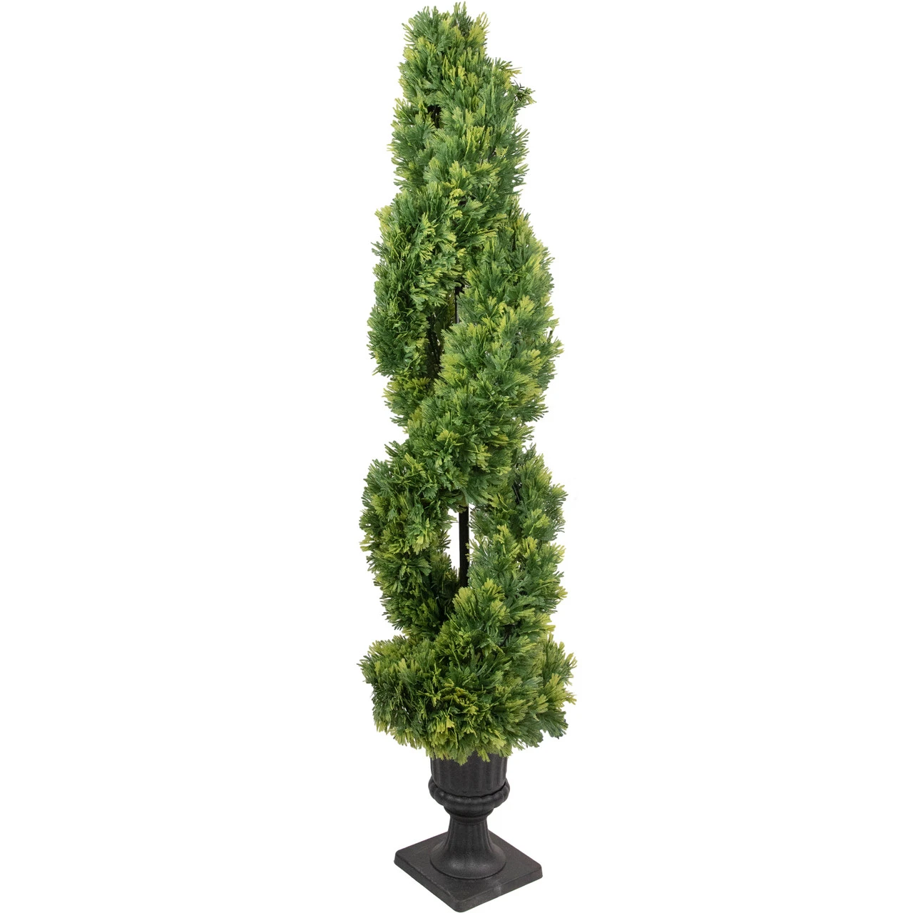 4.5' Artificial Cedar Double Spiral Topiary Tree In Urn Style Pot, Unlit 5 4.5' Artificial Cedar Double Spiral Topiary Tree In Urn Style Pot, Unlit - Image 5