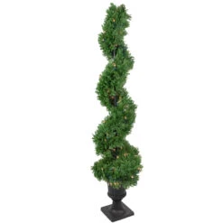 4.5' Pre-Lit Artificial Cedar Spiral Topiary Tree In Urn Style Pot, Clear Lights