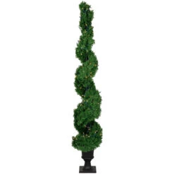 5.5' Pre-Lit Artificial Cedar Spiral Topiary Tree In Urn Style Pot, Clear Lights