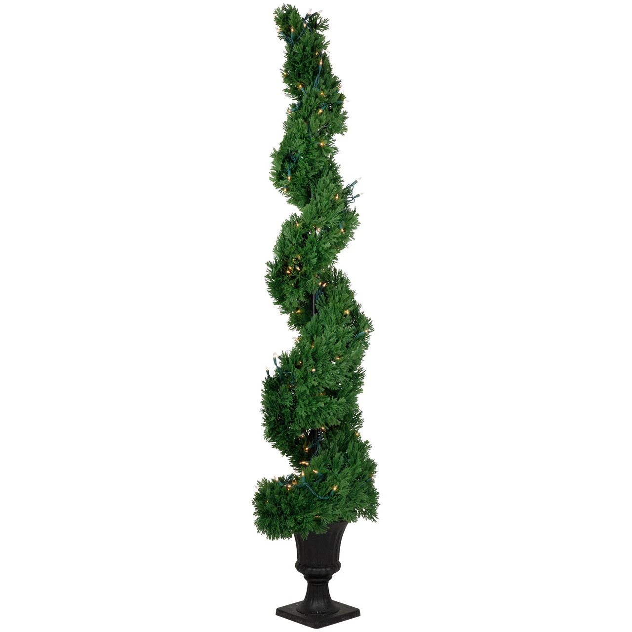 5.5' Pre-Lit Artificial Cedar Spiral Topiary Tree In Urn Style Pot, Clear Lights 5 5.5' Pre-Lit Artificial Cedar Spiral Topiary Tree In Urn Style Pot, Clear Lights - Image 5