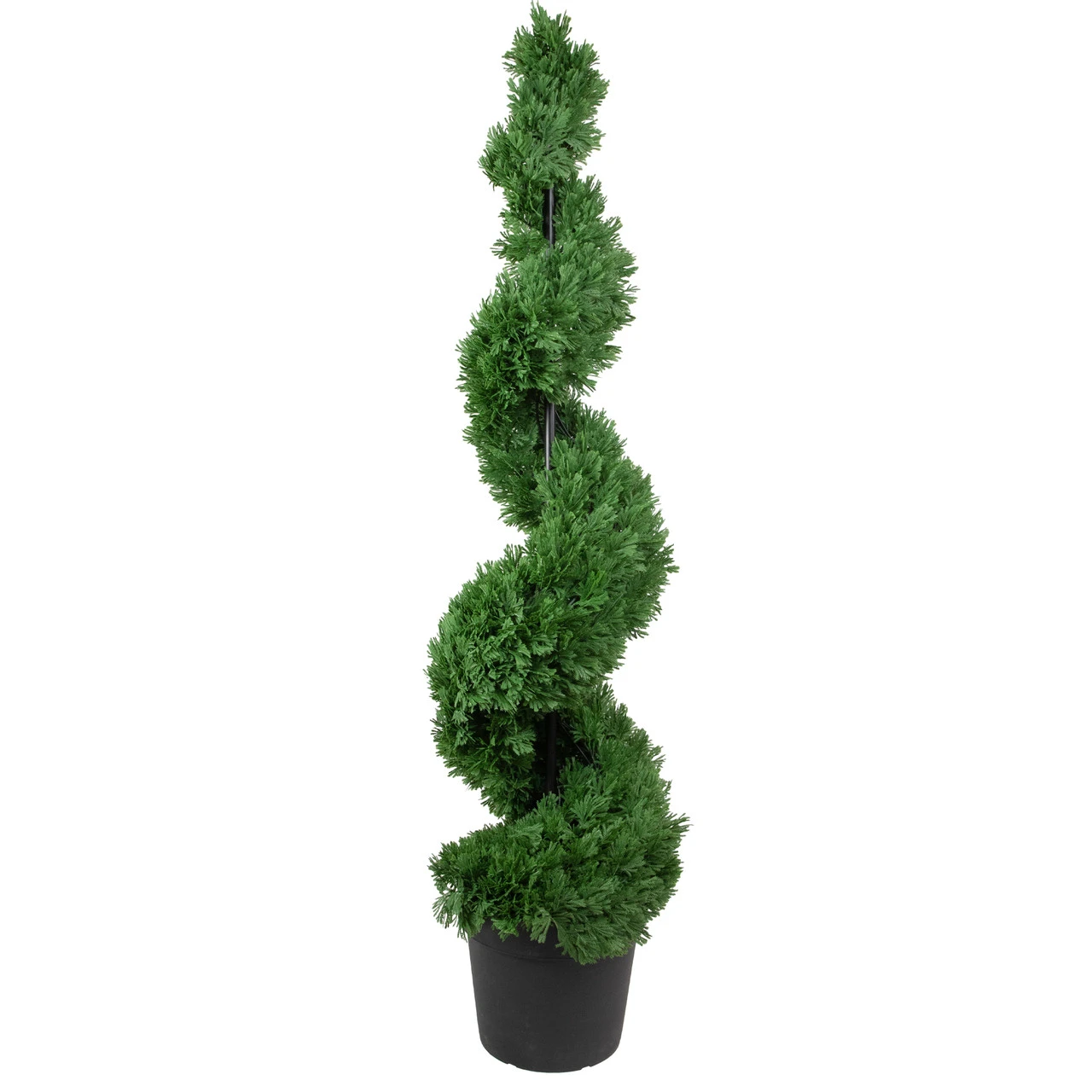 5' Artificial Cedar Spiral Topiary Tree In Black Pot, Unlit 1 5' Artificial Cedar Spiral Topiary Tree In Black Pot, Unlit
