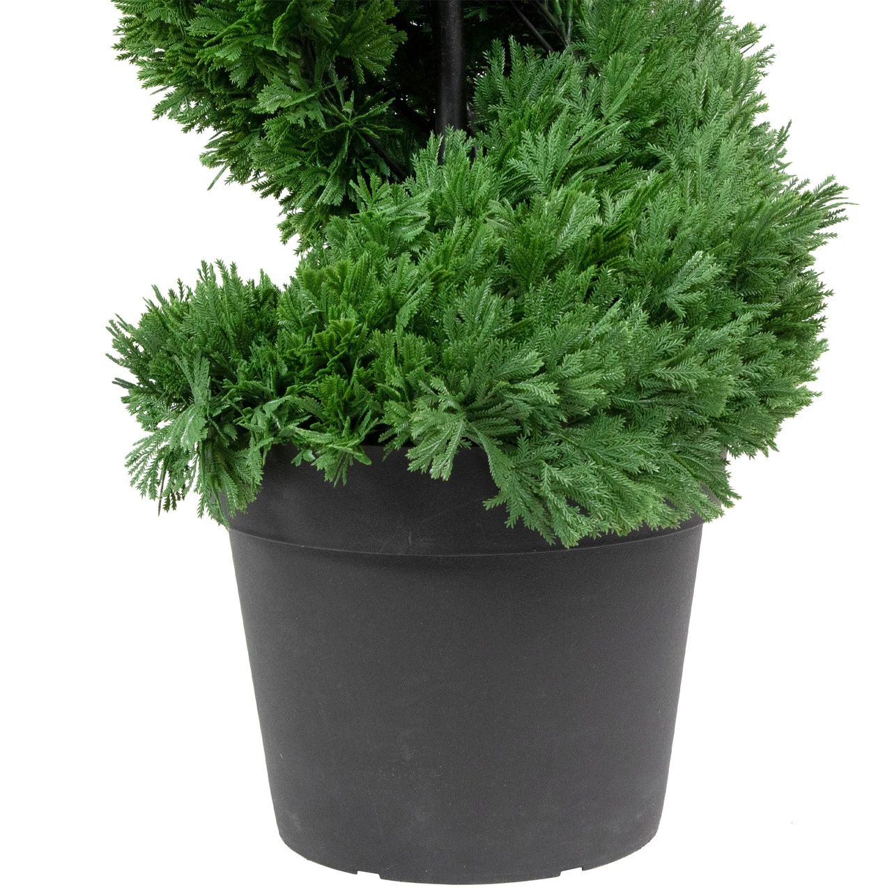 5' Artificial Cedar Spiral Topiary Tree In Black Pot, Unlit 4 5' Artificial Cedar Spiral Topiary Tree In Black Pot, Unlit - Image 4