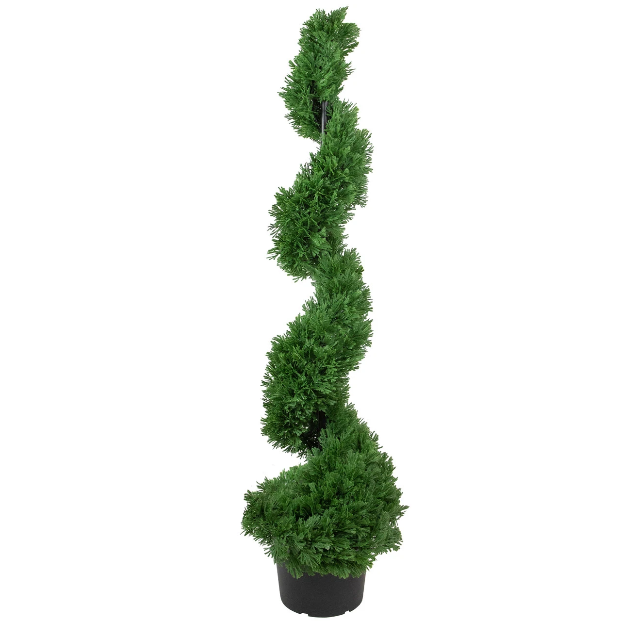 4' Artificial Cedar Spiral Topiary Tree In Black Pot, Unlit 1 4' Artificial Cedar Spiral Topiary Tree In Black Pot, Unlit