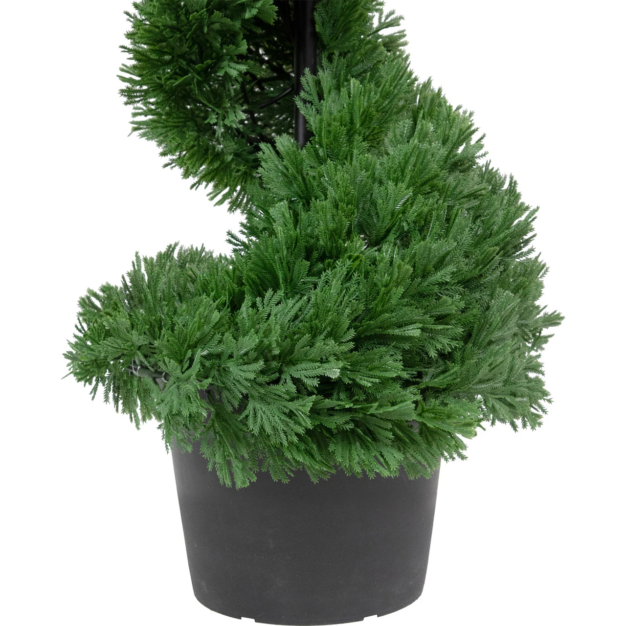 4' Artificial Cedar Spiral Topiary Tree In Black Pot, Unlit 4 4' Artificial Cedar Spiral Topiary Tree In Black Pot, Unlit - Image 4