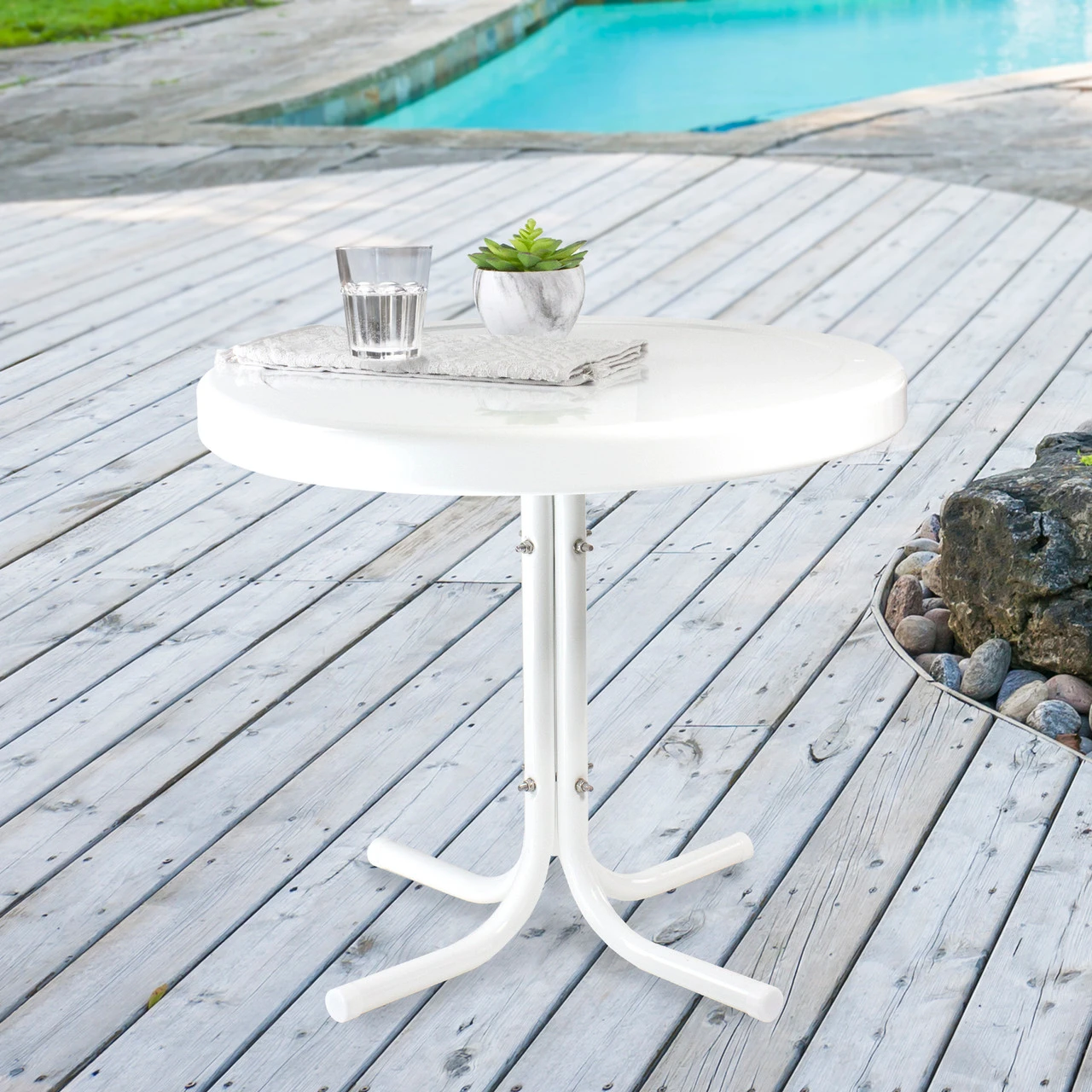 22" Outdoor Retro Tulip Side Table, White 2 22" Outdoor Retro Tulip Side Table, White - Image 2